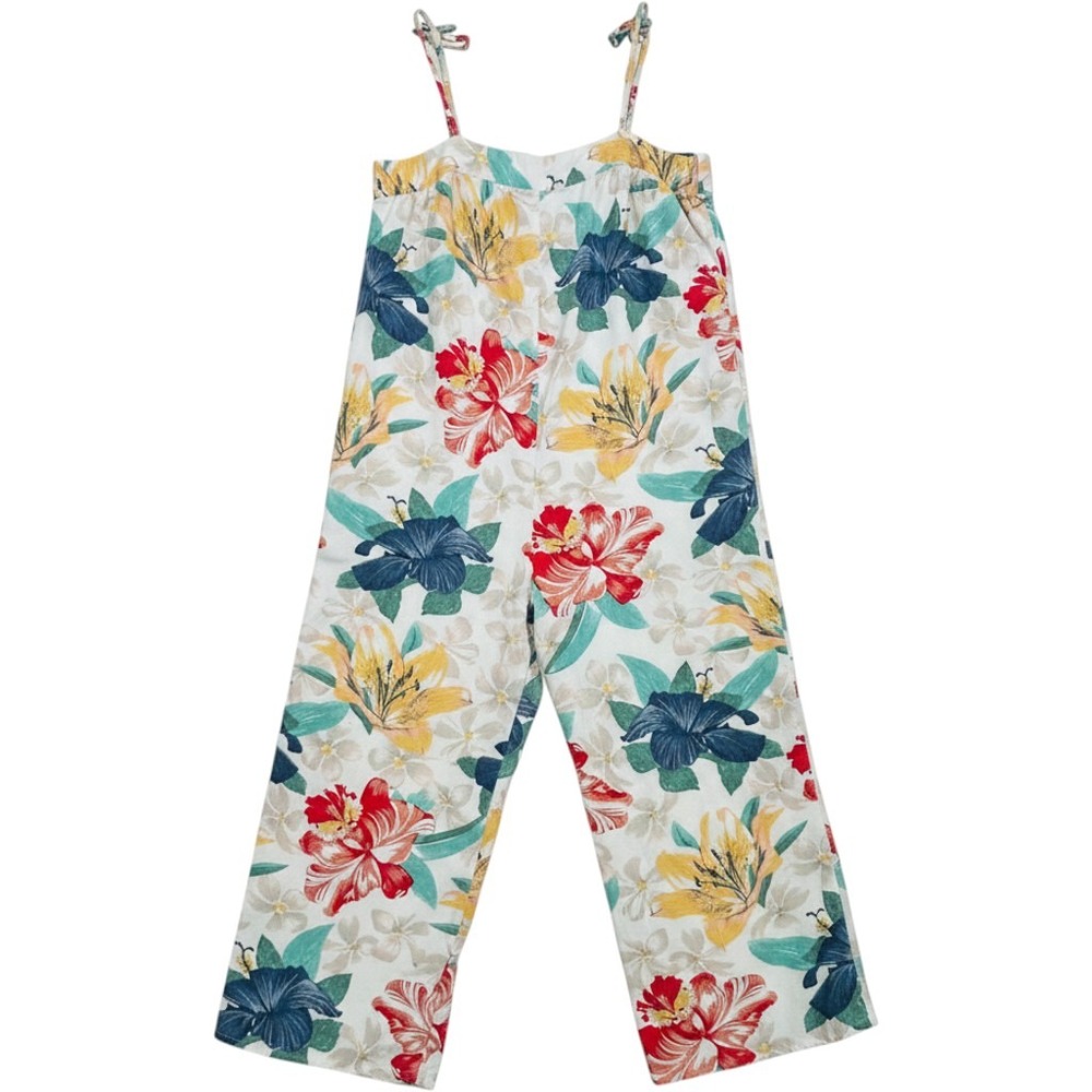 O'Neill Floral Jumpsuit Womens L Cropped Wide Leg Tropical Beach Boho Resort